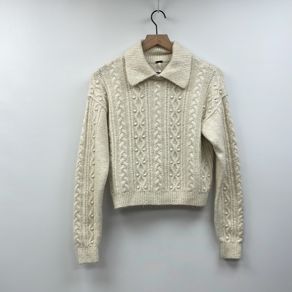 Free People Every Cloud Soft Knit Collared Cable Knit Pullover Sweater Small - Picture 3 of 10